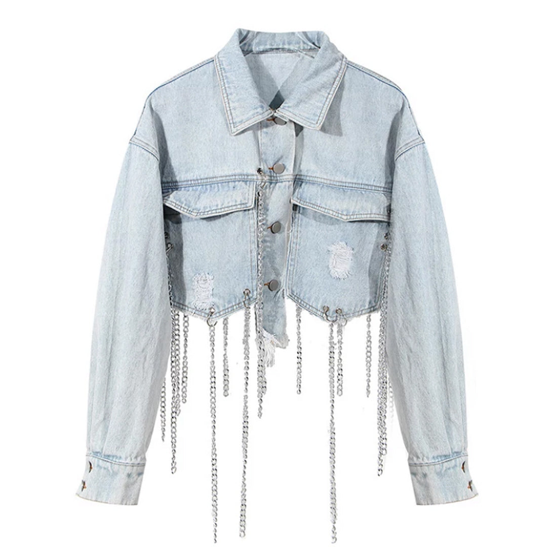 *PREORDER* Cropped Chain Denim Jacket