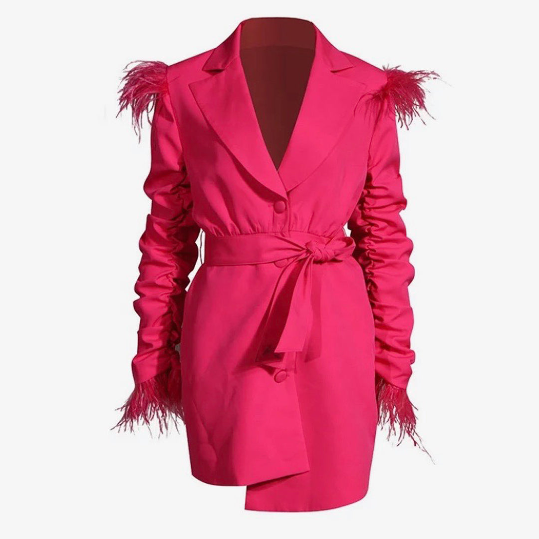 *PREORDER* Hot Pink Rouched Sleeve Jacket Dress