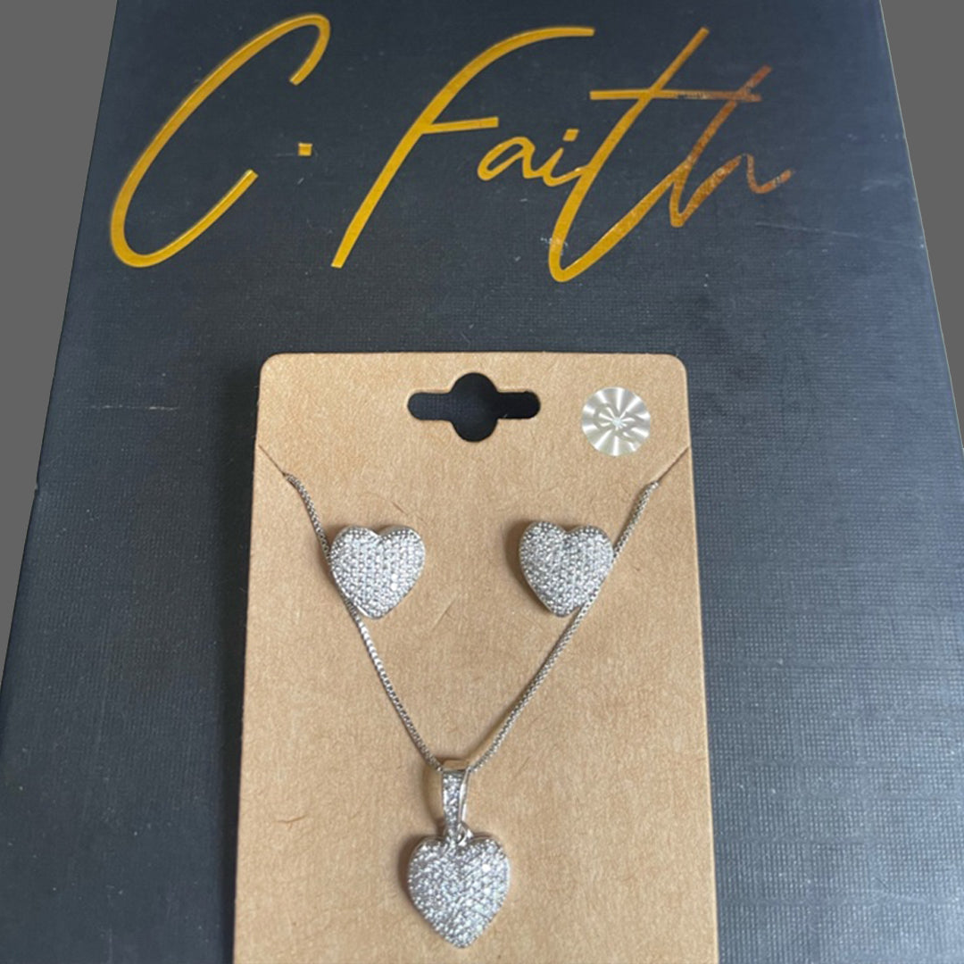 Silver Heart Studded Necklace Set